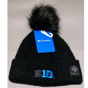 Columbia Big 10 Conference Beanie Black Fleece Lined Faux Fur Pom Hat CU0036 O/S